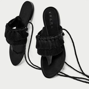 Flat leather zara lace up sandals